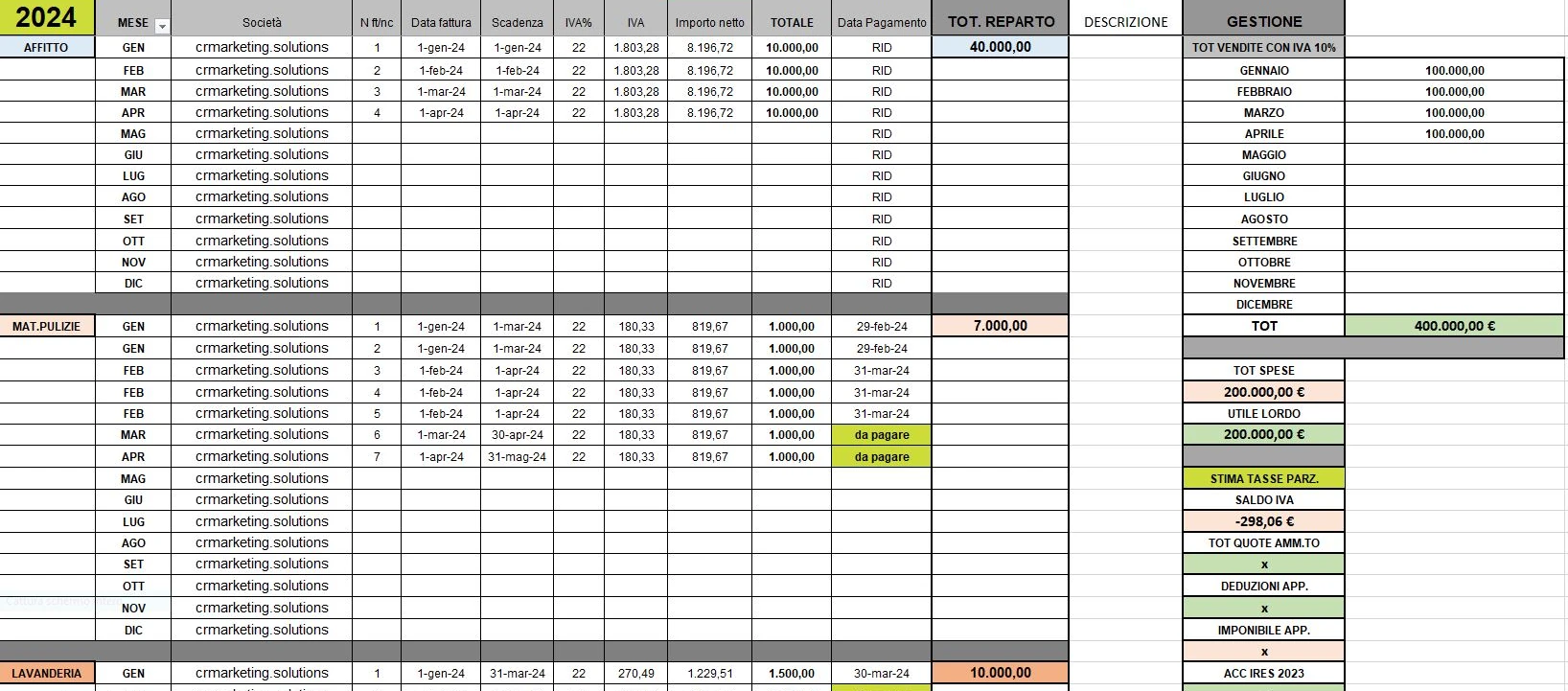 Esempio Foglio Spese